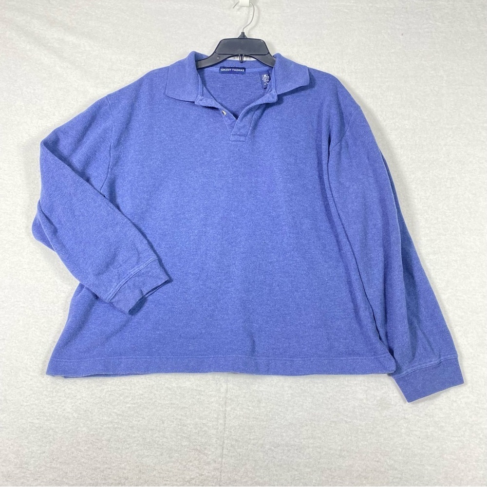 Grant Thomas Polo Shirt Mens L Blue Long Sleeve Business Casual Cotton Golf